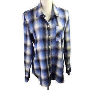 Gap Drapey Blue Plaid Long Sleeve Flannel Shirt Women's Large Button Up Soft